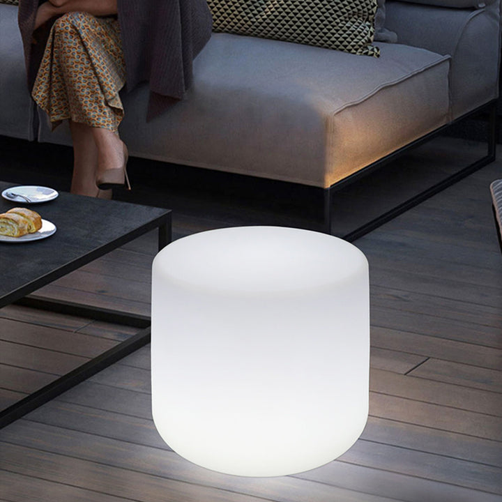 Modern Minimalist Cylindrical PE Outdoor Waterproof Remote-Controlled Illuminated LED Coffee Table 1-Tier For Outdoor Patio