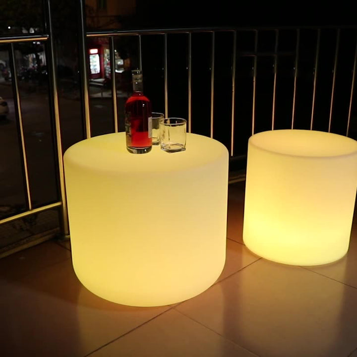 Modern Minimalist Cylindrical PE Outdoor Waterproof Remote-Controlled Illuminated LED Coffee Table 1-Tier For Outdoor Patio