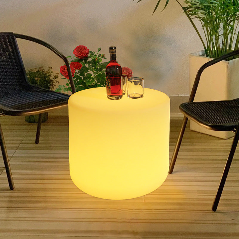 Modern Minimalist Cylindrical PE Outdoor Waterproof Remote-Controlled Illuminated LED Coffee Table 1-Tier For Outdoor Patio