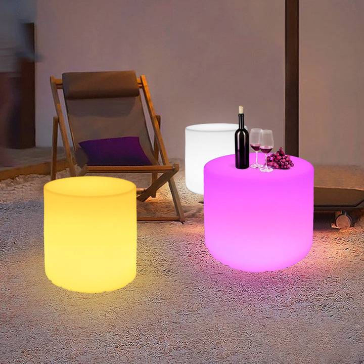 Table basse LED éclairée à télécommande, cylindrique en PE, moderne et minimaliste, imperméable, à 1 niveau, pour extérieur et terrasse 