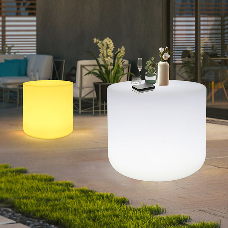 Modern Minimalist Cylindrical PE Outdoor Waterproof Remote-Controlled Illuminated LED Coffee Table 1-Tier For Outdoor Patio