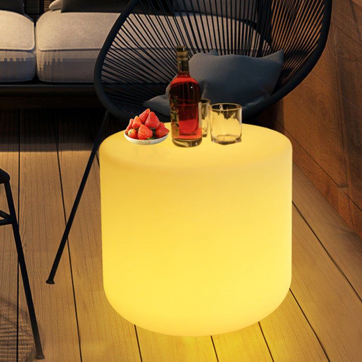 Modern Minimalist Cylindrical PE Outdoor Waterproof Remote-Controlled Illuminated LED Coffee Table 1-Tier For Outdoor Patio