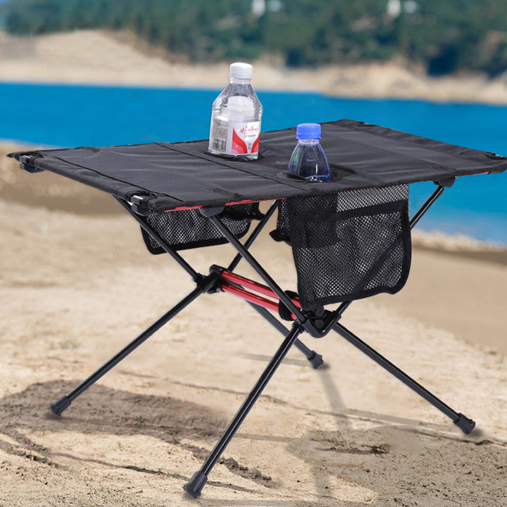 Table basse de camping pliante d'extérieur à un niveau, en tissu nylon mesh avec fil à ressort haute densité, alliage d'aluminium rectangulaire minimaliste moderne, pour jardin 