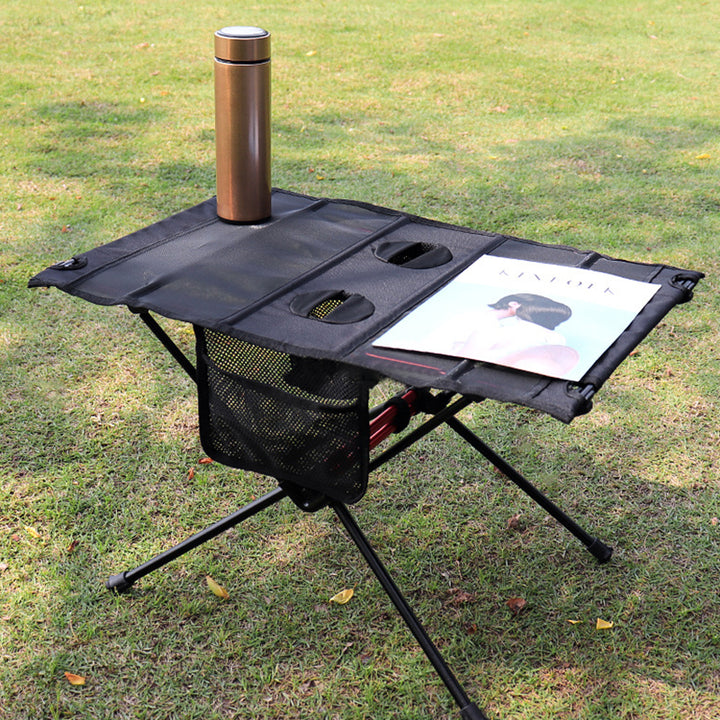 Table basse de camping pliante d'extérieur à un niveau, en tissu nylon mesh avec fil à ressort haute densité, alliage d'aluminium rectangulaire minimaliste moderne, pour jardin 