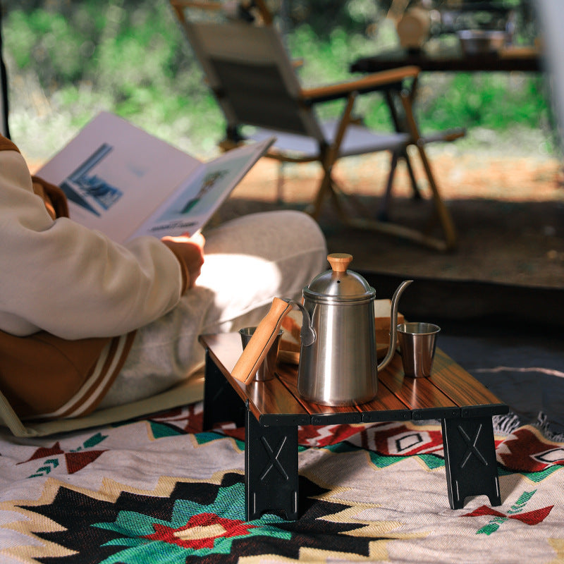 Mesa de Café Plegable para Campamento al Aire Libre de Aleación de Aluminio Rectangular Minimalista Moderna de 1 Nivel para Jardín 