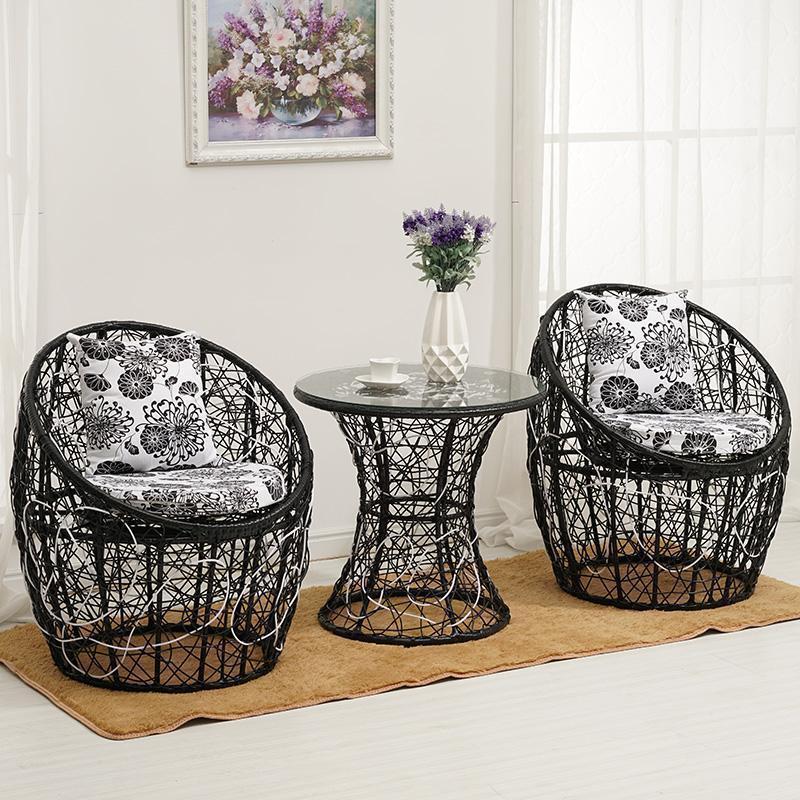 Modern Minimalist Curved Iron PE Rattan Tempered Glass Patio Dining Set 1-Tier For Outdoor