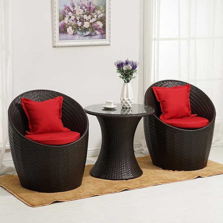 Modern Minimalist Curved Iron PE Rattan Tempered Glass Patio Dining Set 1-Tier For Outdoor