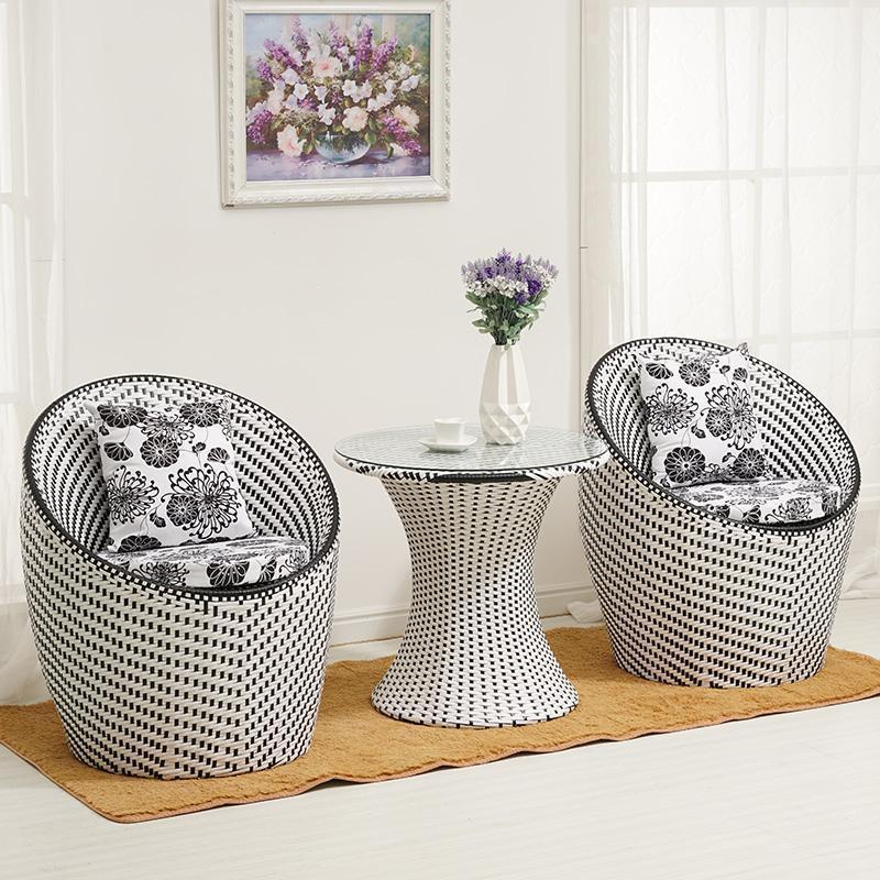 Modern Minimalist Curved Iron PE Rattan Tempered Glass Patio Dining Set 1-Tier For Outdoor