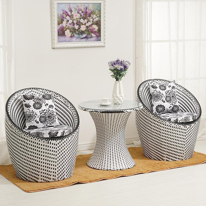Modern Minimalist Curved Iron PE Rattan Tempered Glass Patio Dining Set 1-Tier For Outdoor