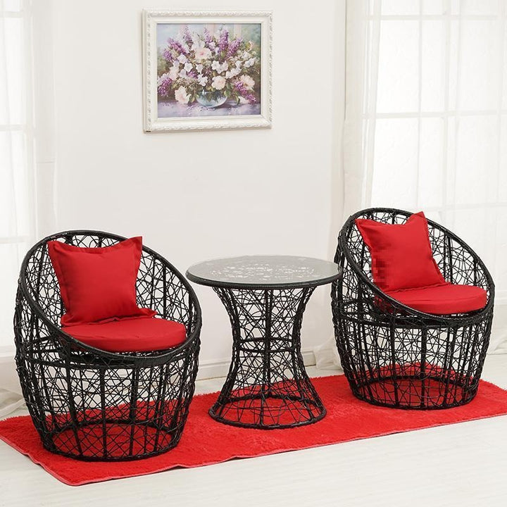 Modern Minimalist Curved Iron PE Rattan Tempered Glass Patio Dining Set 1-Tier For Outdoor
