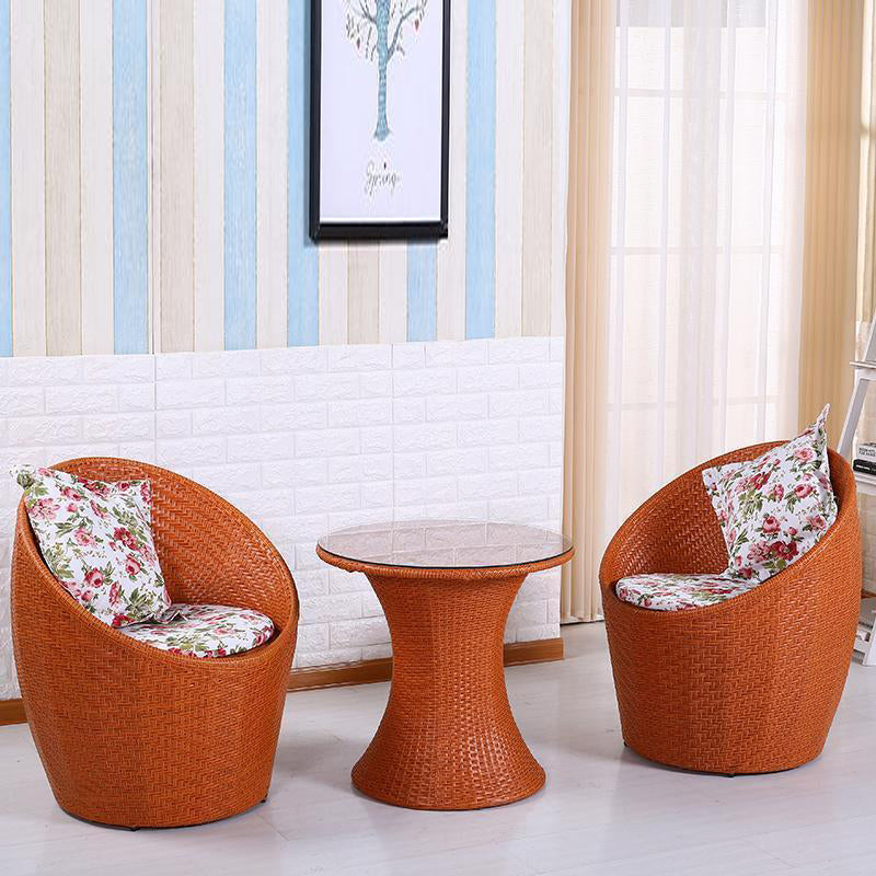 Modern Minimalist Curved Iron PE Rattan Tempered Glass Patio Dining Set 1-Tier For Outdoor