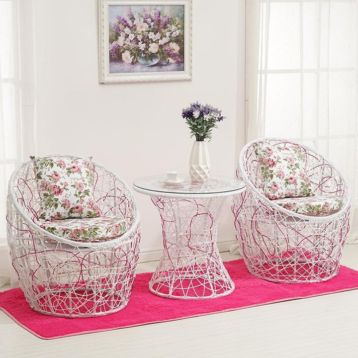 Modern Minimalist Curved Iron PE Rattan Tempered Glass Patio Dining Set 1-Tier For Outdoor