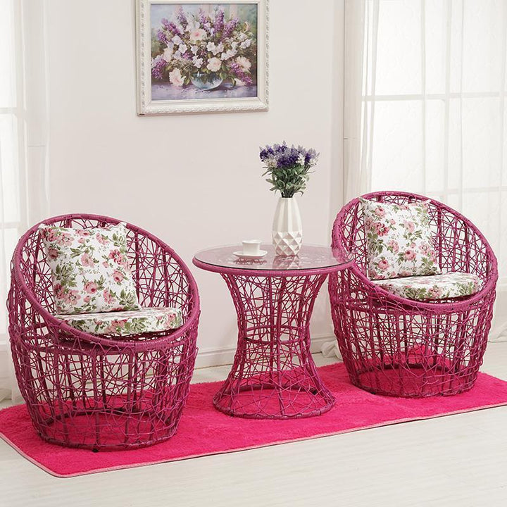 Modern Minimalist Curved Iron PE Rattan Tempered Glass Patio Dining Set 1-Tier For Outdoor