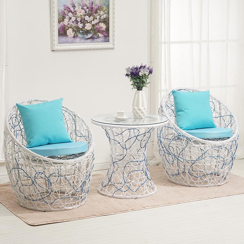 Modern Minimalist Curved Iron PE Rattan Tempered Glass Patio Dining Set 1-Tier For Outdoor