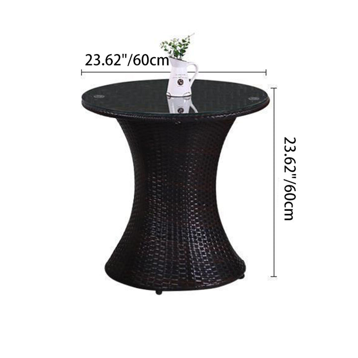 Modern Minimalist Curved Iron PE Rattan Tempered Glass Patio Dining Set 1-Tier For Outdoor