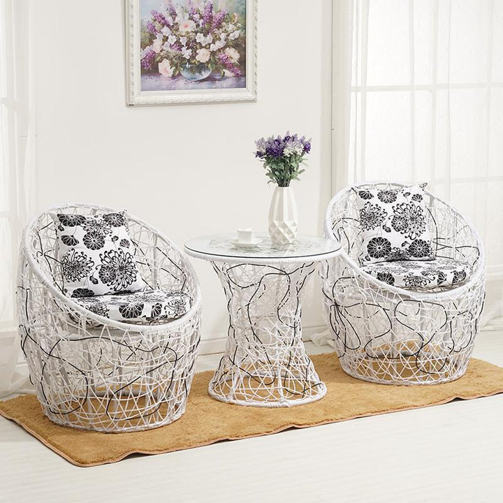 Modern Minimalist Curved Iron PE Rattan Tempered Glass Patio Dining Set 1-Tier For Outdoor