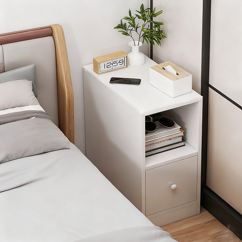 Moderner minimalistischer rechteckiger Nachttisch aus mitteldichter Faserplatte mit 1 Schublade für das Schlafzimmer 
