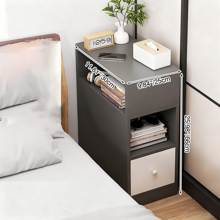 Moderner minimalistischer rechteckiger Nachttisch aus mitteldichter Faserplatte mit 1 Schublade für das Schlafzimmer 