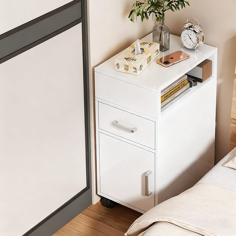 Moderner minimalistischer rechteckiger Nachttisch aus mitteldichter Faserplatte mit 1 Schublade für das Schlafzimmer 