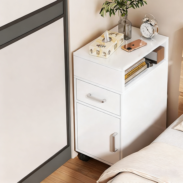 Moderner minimalistischer rechteckiger Nachttisch aus mitteldichter Faserplatte mit 1 Schublade für das Schlafzimmer 