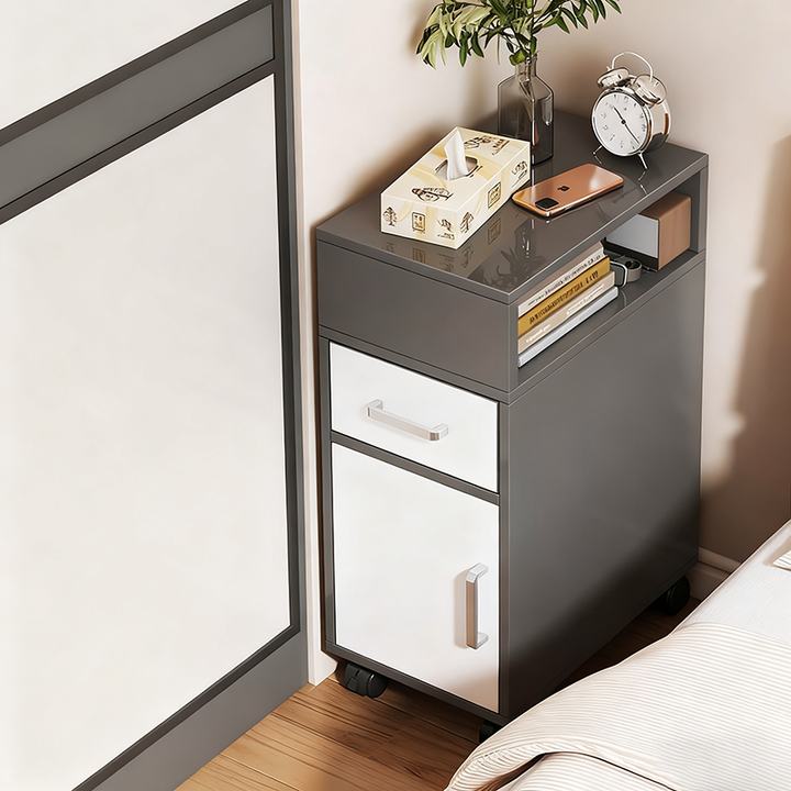 Moderner minimalistischer rechteckiger Nachttisch aus mitteldichter Faserplatte mit 1 Schublade für das Schlafzimmer 