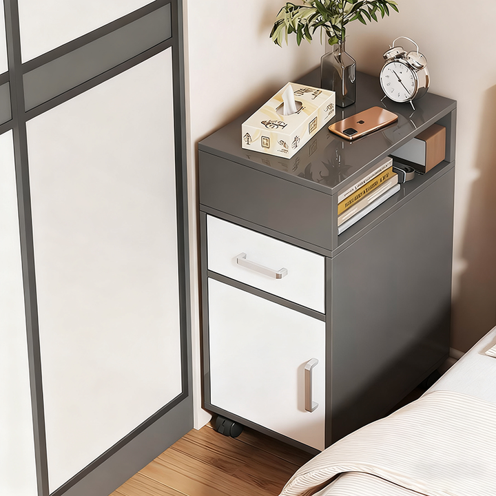 Moderner minimalistischer rechteckiger Nachttisch aus mitteldichter Faserplatte mit 1 Schublade für das Schlafzimmer 