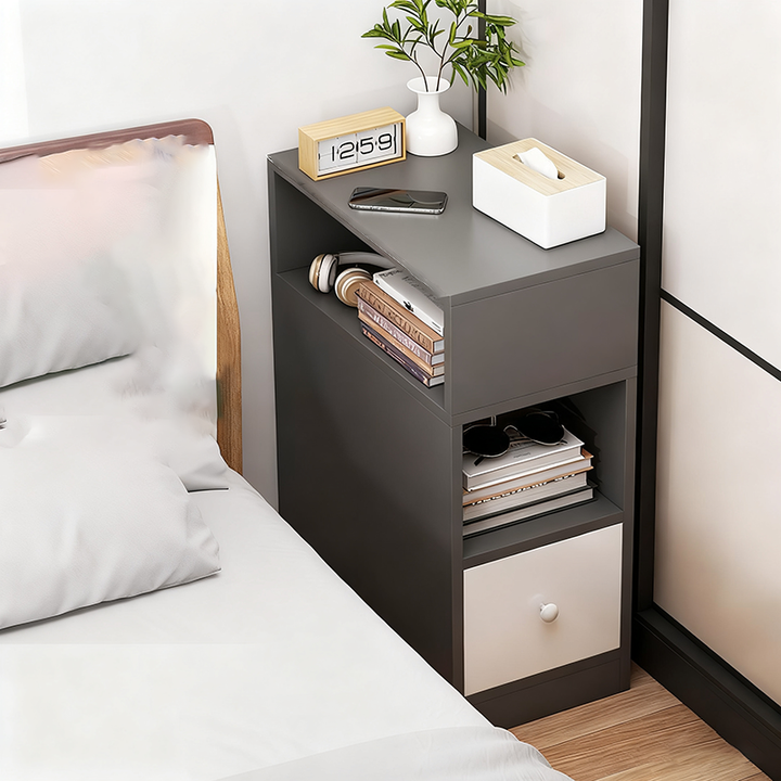 Moderner minimalistischer rechteckiger Nachttisch aus mitteldichter Faserplatte mit 1 Schublade für das Schlafzimmer 