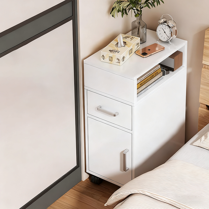 Moderner minimalistischer rechteckiger Nachttisch aus mitteldichter Faserplatte mit 1 Schublade für das Schlafzimmer 