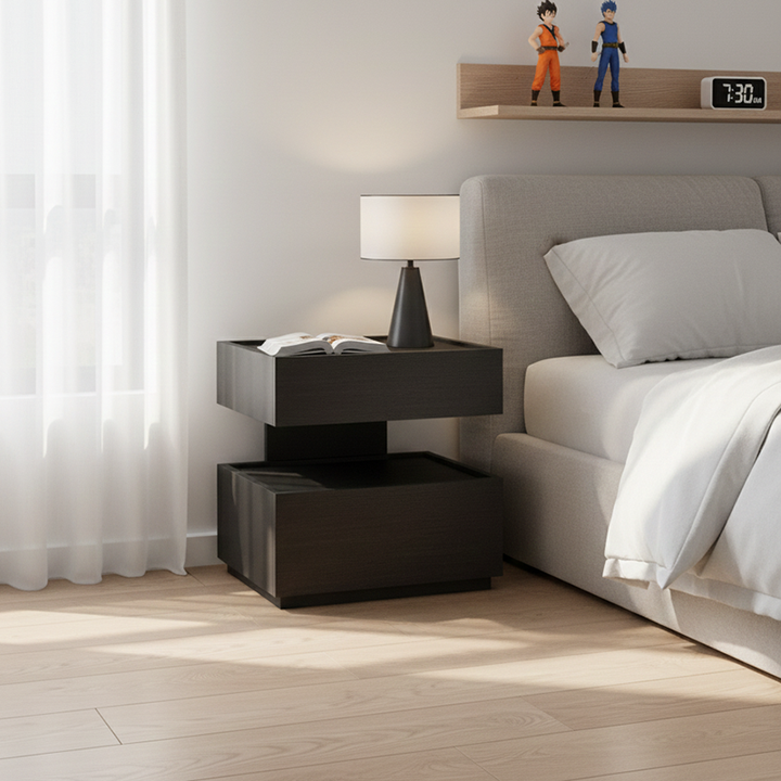 Modern Minimalist Rectangular Plywood Steel Nightstand 2-Drawer For Bedroom