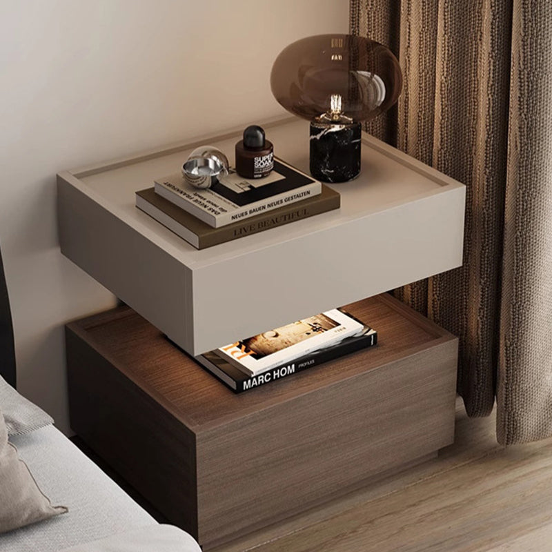 Modern Minimalist Rectangular Plywood Steel Nightstand 2-Drawer For Bedroom