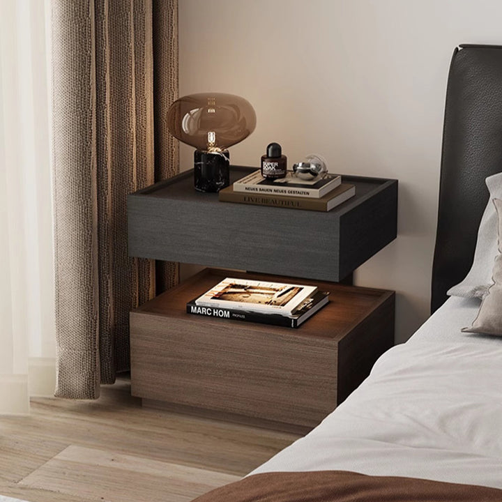 Modern Minimalist Rectangular Plywood Steel Nightstand 2-Drawer For Bedroom