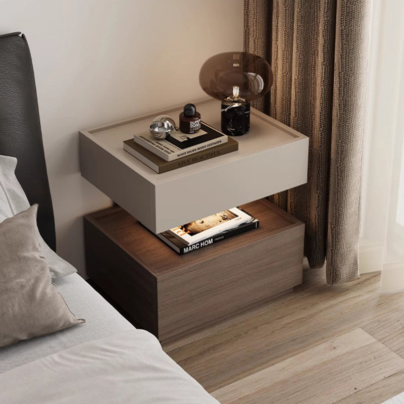 Modern Minimalist Rectangular Plywood Steel Nightstand 2-Drawer For Bedroom