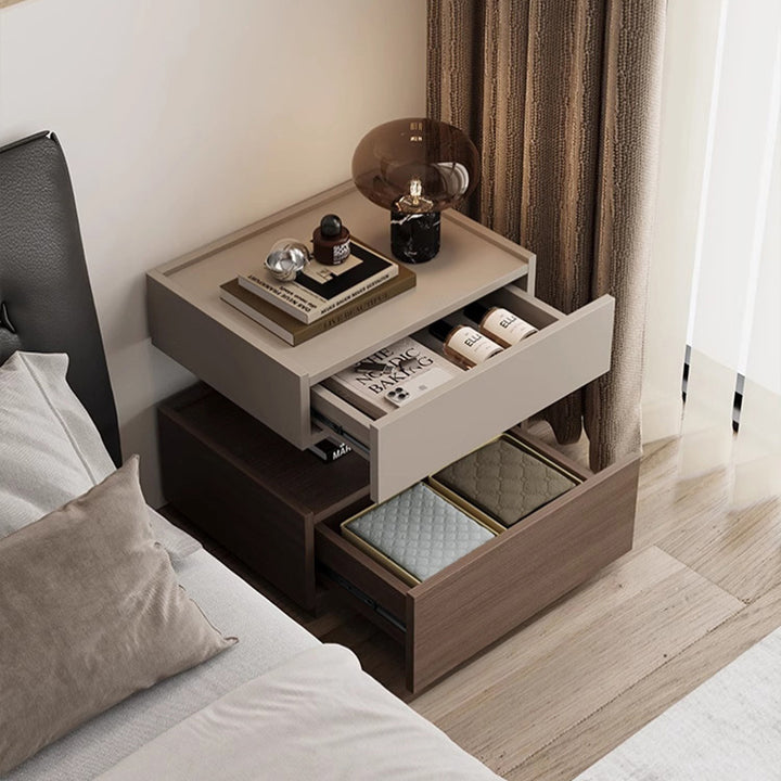 Modern Minimalist Rectangular Plywood Steel Nightstand 2-Drawer For Bedroom