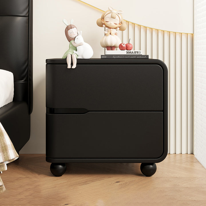 Modern Minimalist Rectangular Solid Wood Cat Paw Leather Carbon Steel Nightstand 2-Drawer For Bedroom