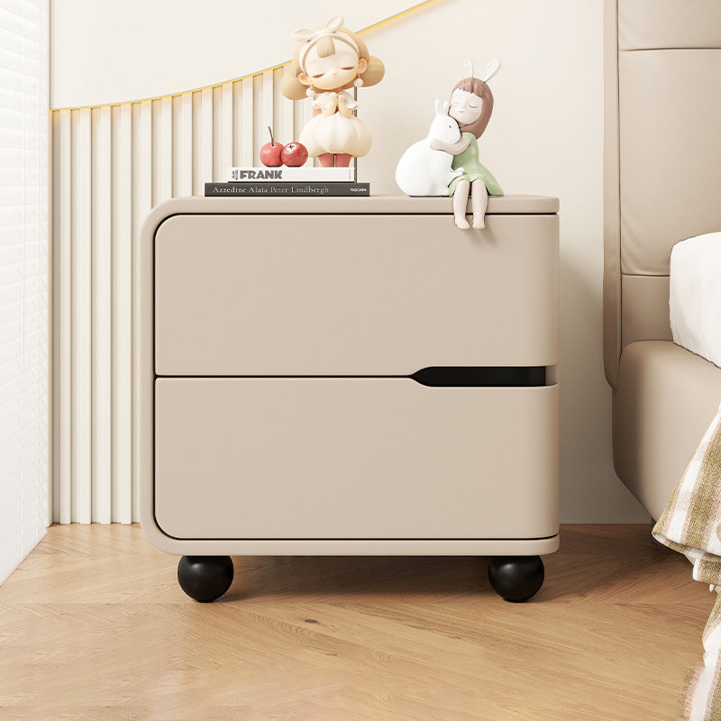 Modern Minimalist Rectangular Solid Wood Cat Paw Leather Carbon Steel Nightstand 2-Drawer For Bedroom
