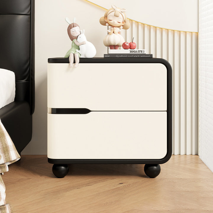 Modern Minimalist Rectangular Solid Wood Cat Paw Leather Carbon Steel Nightstand 2-Drawer For Bedroom