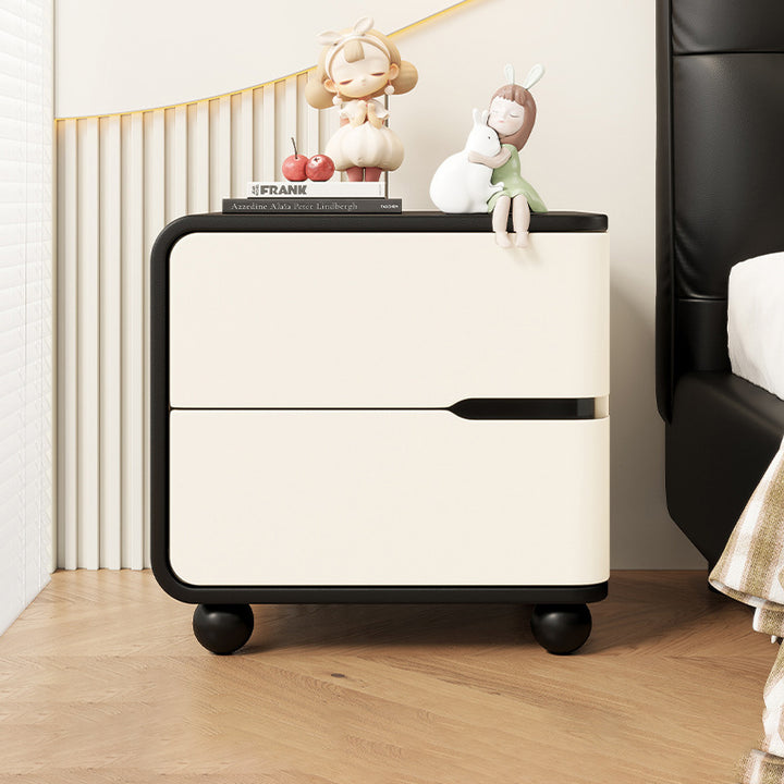 Modern Minimalist Rectangular Solid Wood Cat Paw Leather Carbon Steel Nightstand 2-Drawer For Bedroom