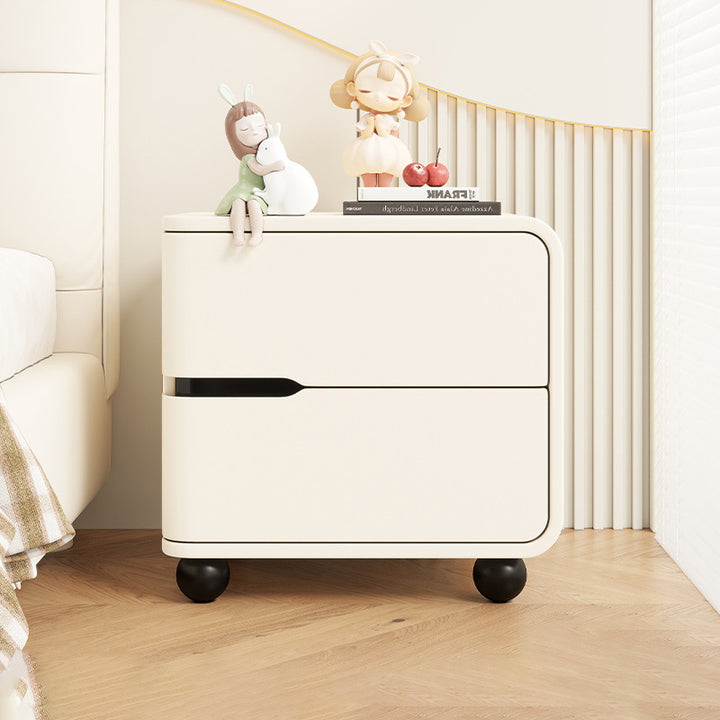 Modern Minimalist Rectangular Solid Wood Cat Paw Leather Carbon Steel Nightstand 2-Drawer For Bedroom