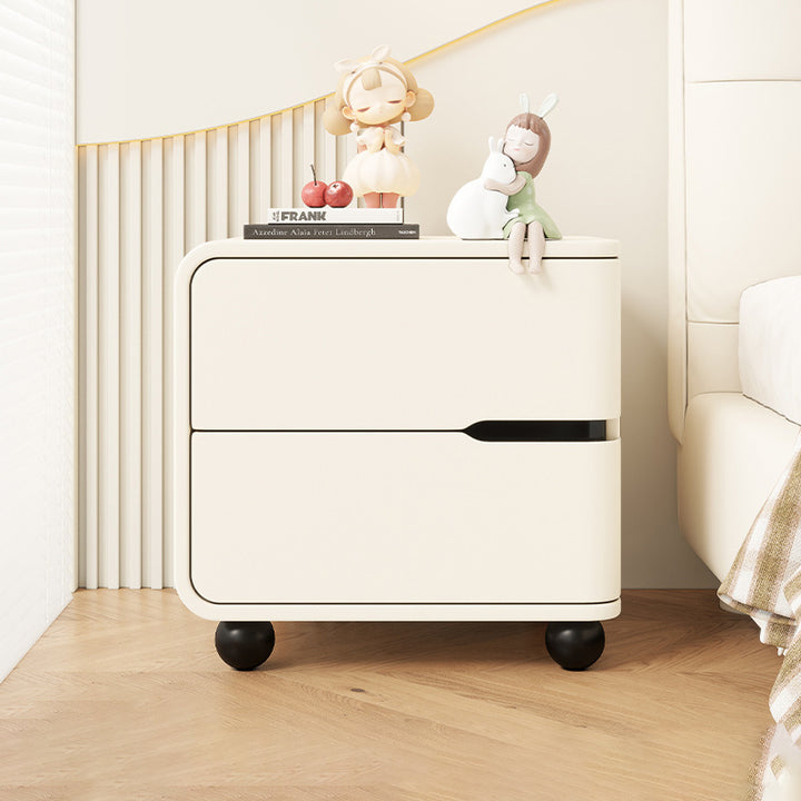 Modern Minimalist Rectangular Solid Wood Cat Paw Leather Carbon Steel Nightstand 2-Drawer For Bedroom