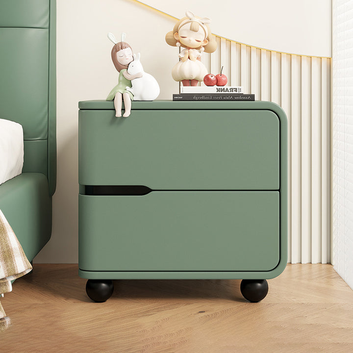 Modern Minimalist Rectangular Solid Wood Cat Paw Leather Carbon Steel Nightstand 2-Drawer For Bedroom