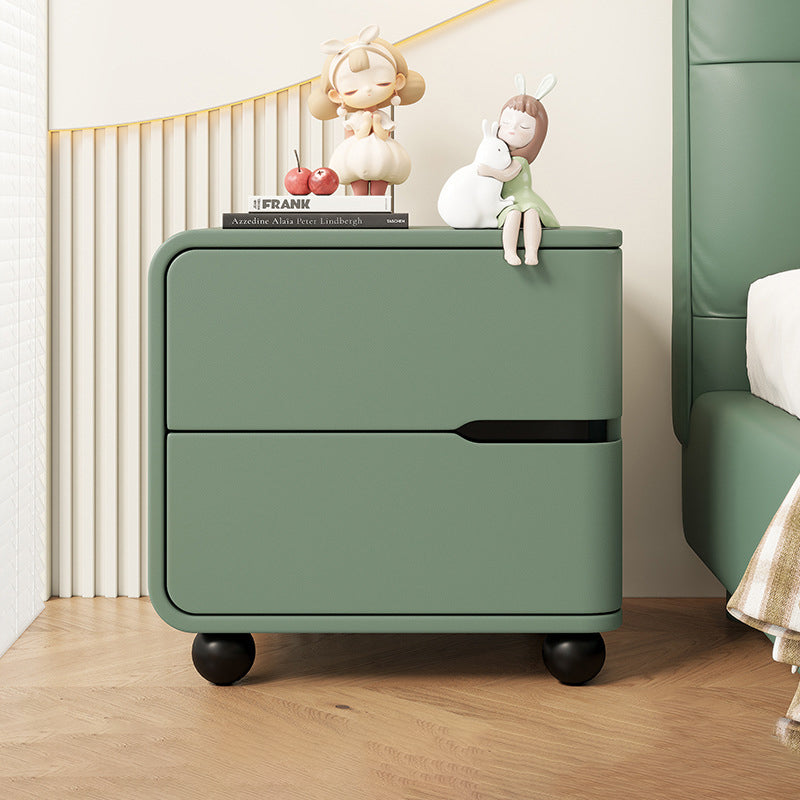 Modern Minimalist Rectangular Solid Wood Cat Paw Leather Carbon Steel Nightstand 2-Drawer For Bedroom