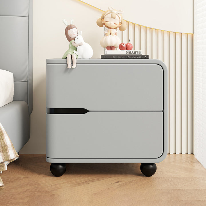 Modern Minimalist Rectangular Solid Wood Cat Paw Leather Carbon Steel Nightstand 2-Drawer For Bedroom