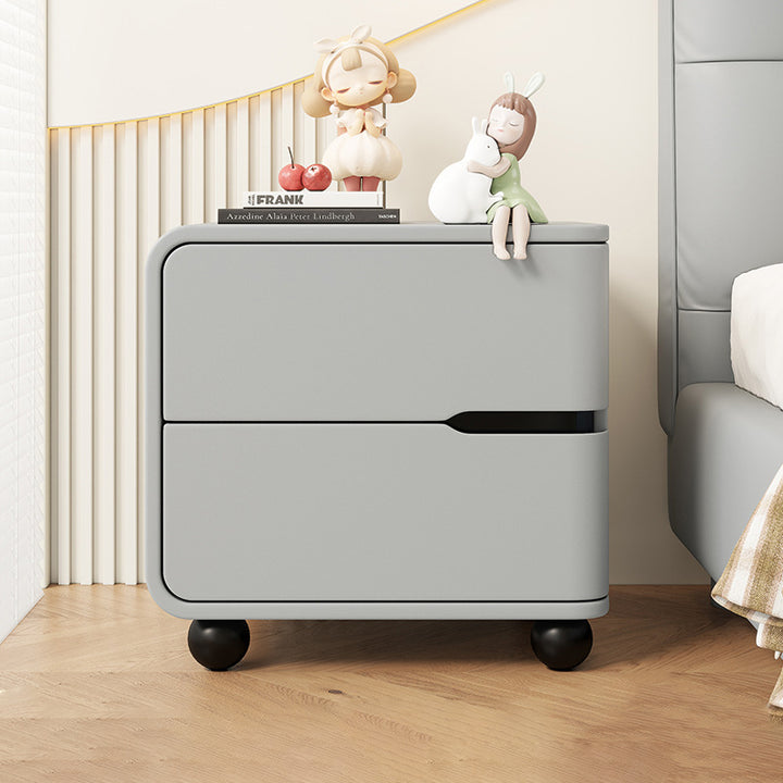 Modern Minimalist Rectangular Solid Wood Cat Paw Leather Carbon Steel Nightstand 2-Drawer For Bedroom