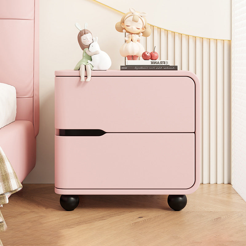 Modern Minimalist Rectangular Solid Wood Cat Paw Leather Carbon Steel Nightstand 2-Drawer For Bedroom