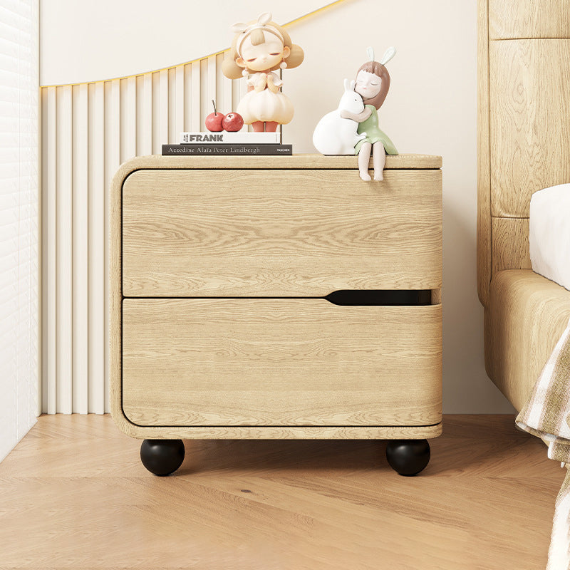 Modern Minimalist Rectangular Solid Wood Cat Paw Leather Carbon Steel Nightstand 2-Drawer For Bedroom