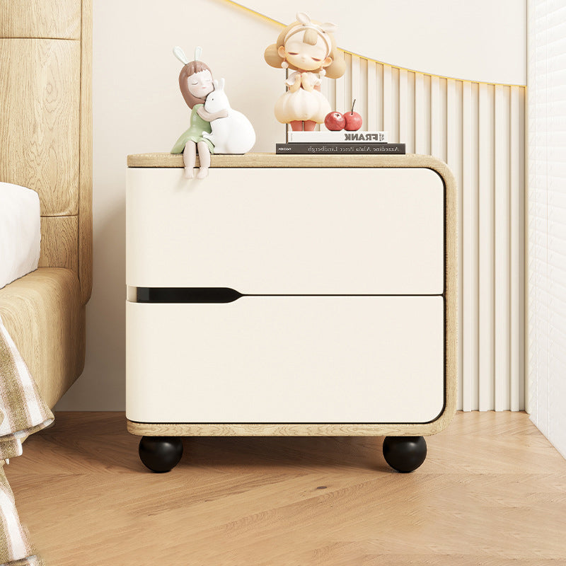 Modern Minimalist Rectangular Solid Wood Cat Paw Leather Carbon Steel Nightstand 2-Drawer For Bedroom