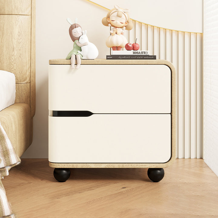 Modern Minimalist Rectangular Solid Wood Cat Paw Leather Carbon Steel Nightstand 2-Drawer For Bedroom