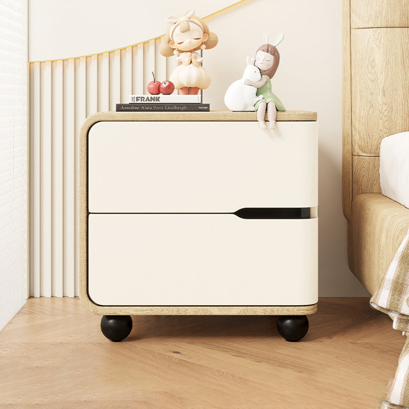 Modern Minimalist Rectangular Solid Wood Cat Paw Leather Carbon Steel Nightstand 2-Drawer For Bedroom