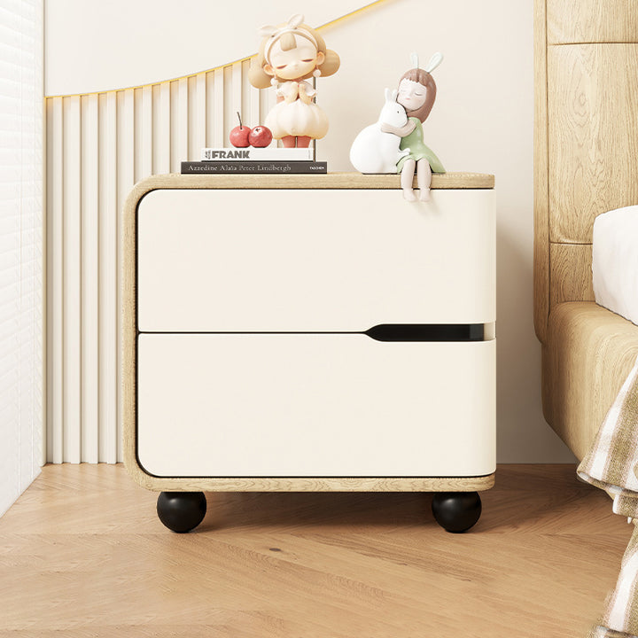 Modern Minimalist Rectangular Solid Wood Cat Paw Leather Carbon Steel Nightstand 2-Drawer For Bedroom