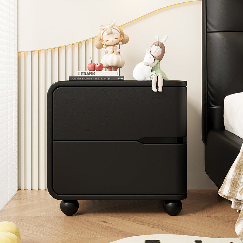 Modern Minimalist Rectangular Solid Wood Cat Paw Leather Carbon Steel Nightstand 2-Drawer For Bedroom